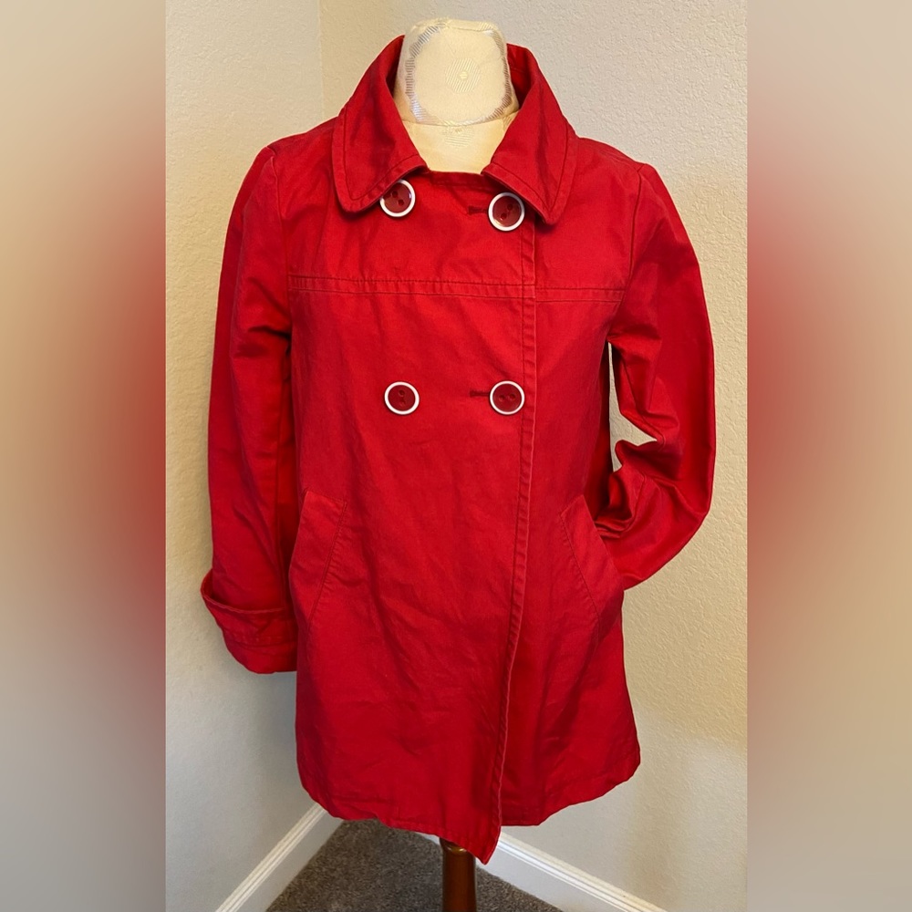 Gap Red Pea Coat Size Small Long Sleeves Button Up Front Slanted Pockets